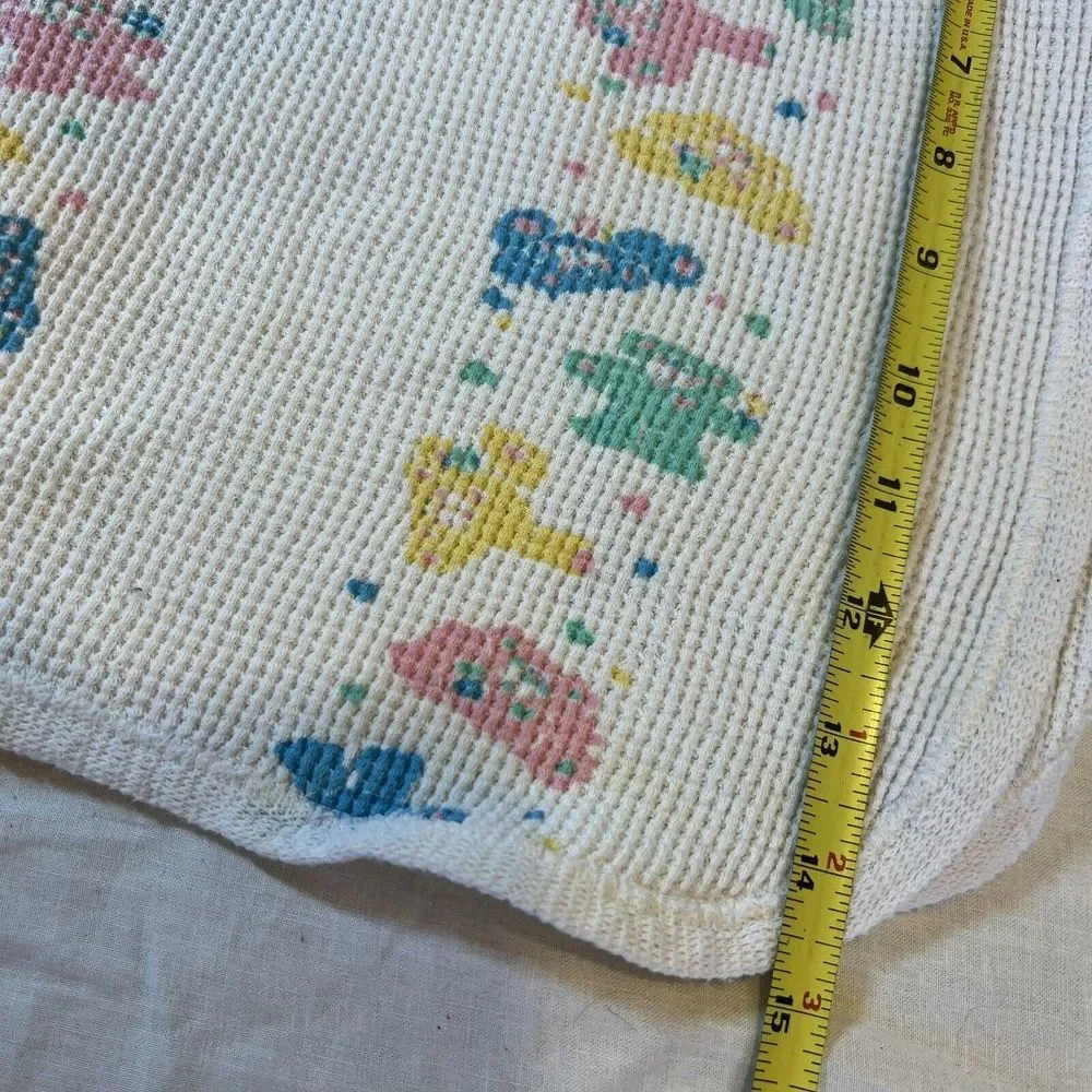 Vtg Baby Morgan‎ Cotton Blanket Thermal Waffle Bears 28x30